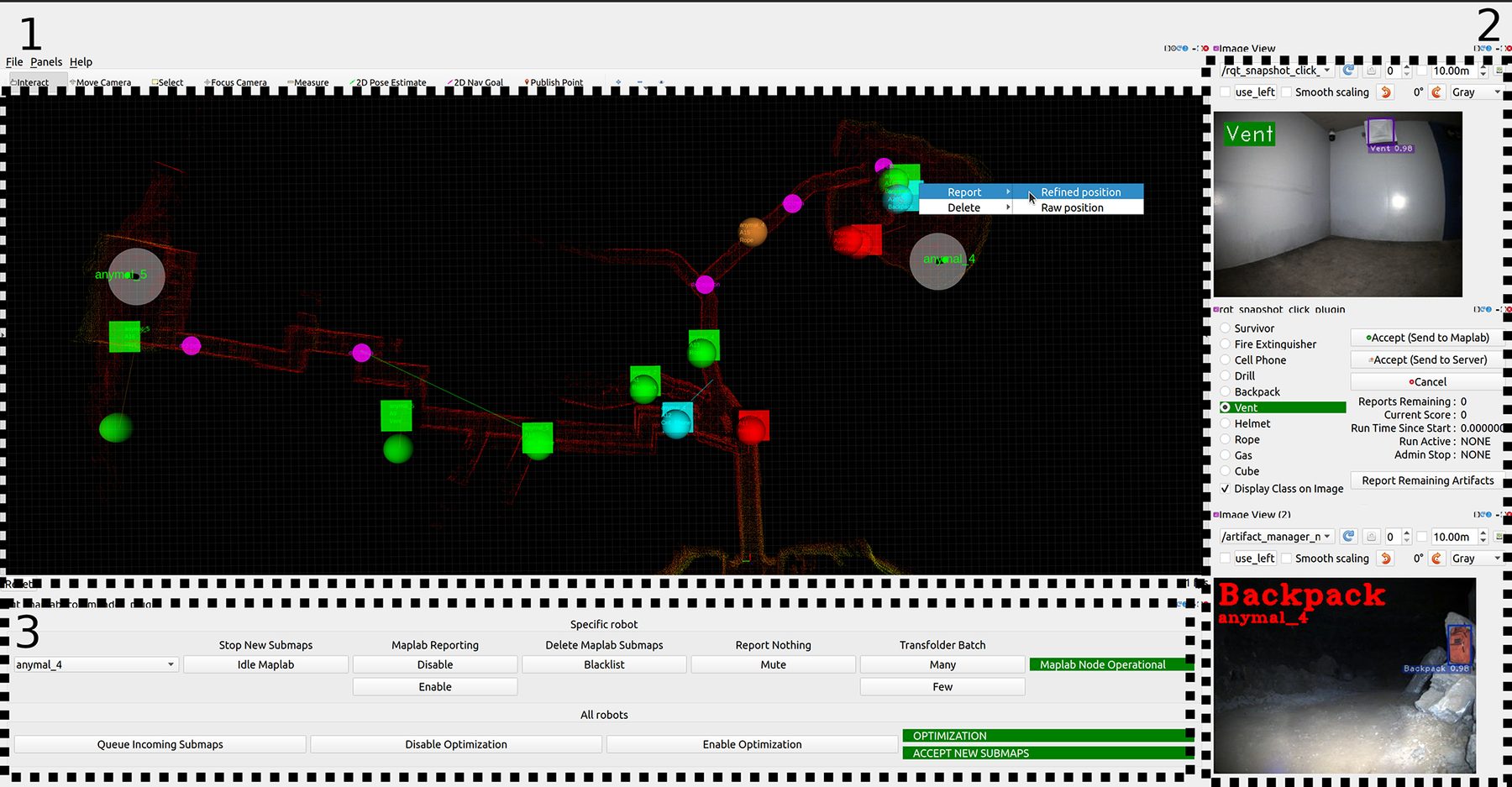 Monitoring and artifacts reporting interface with global map and incoming detections