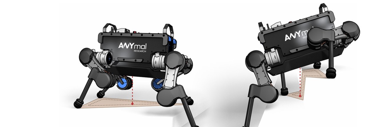 Two rendered ANYmal poses for two different foot placements