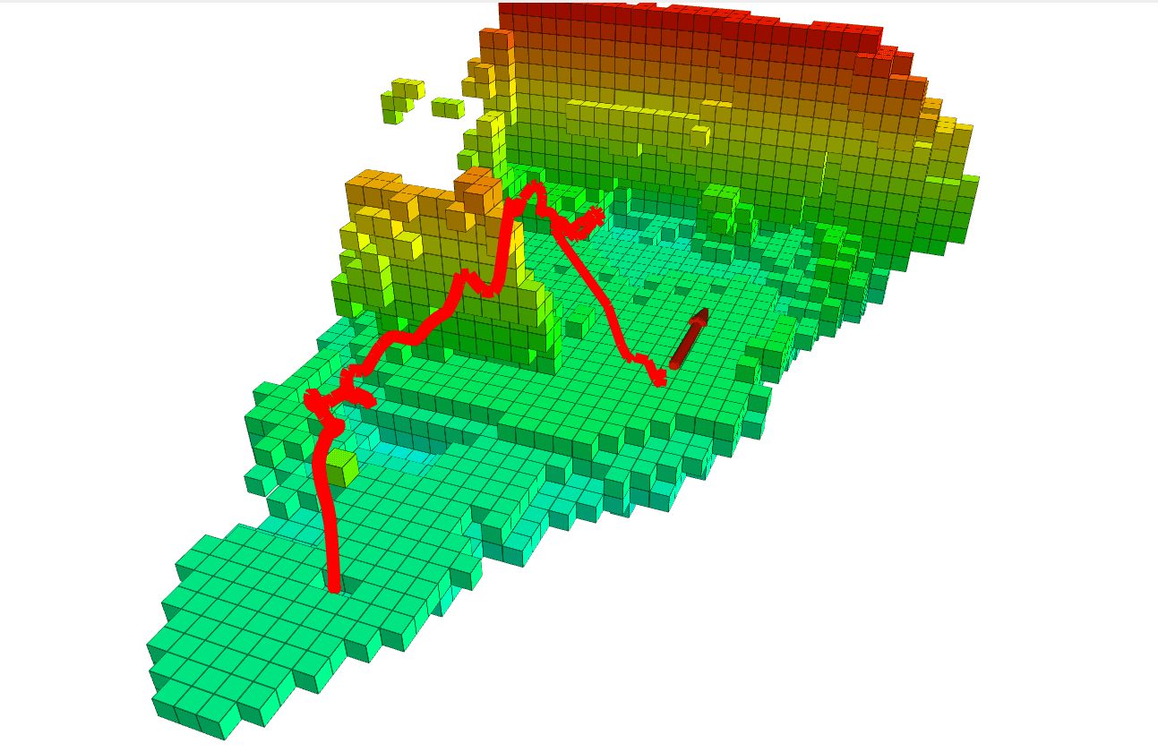 Voxel map with the drone's actual trajectory